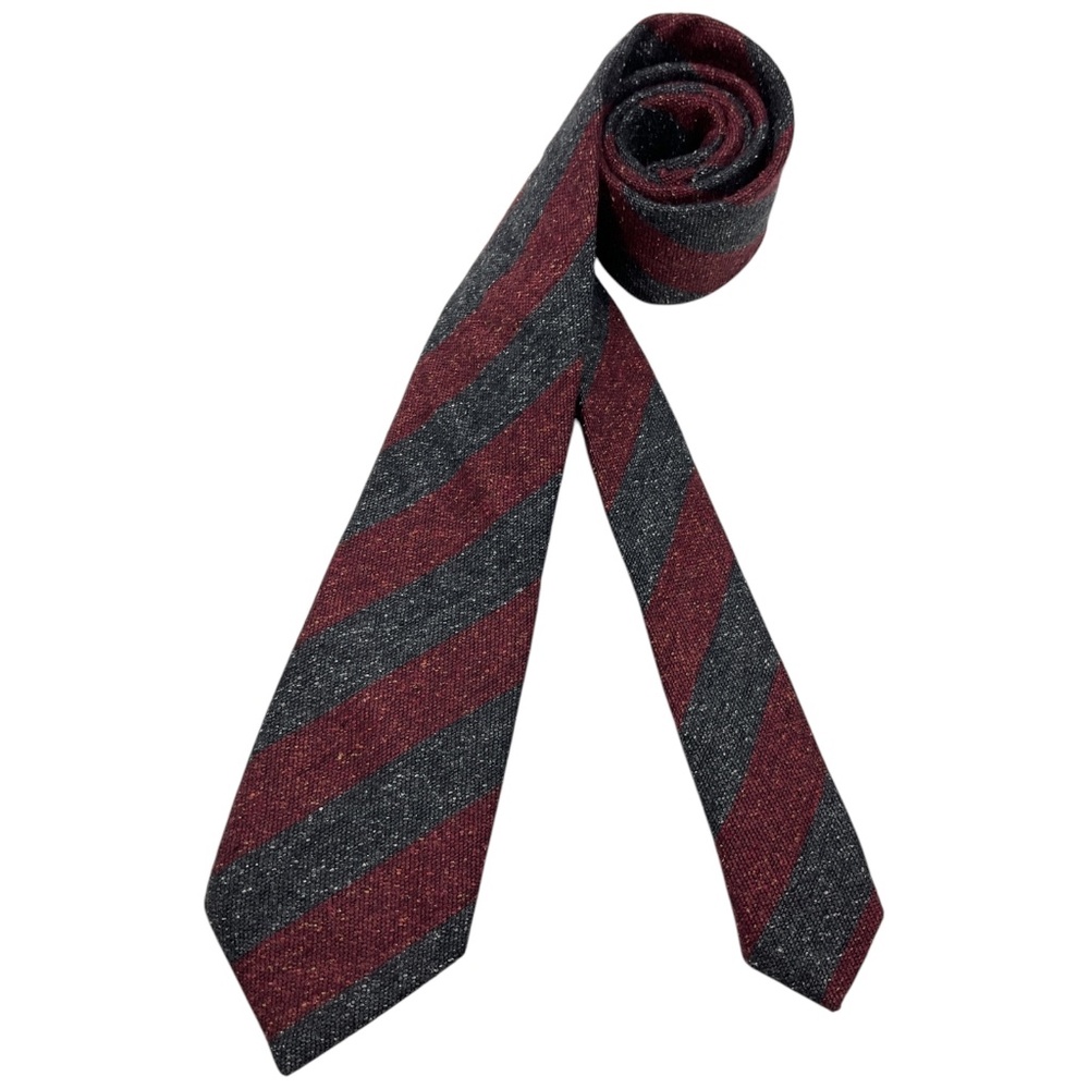 HACKETT Burgundy/Gray Striped Wool Blend LUXURY Tie ITALY